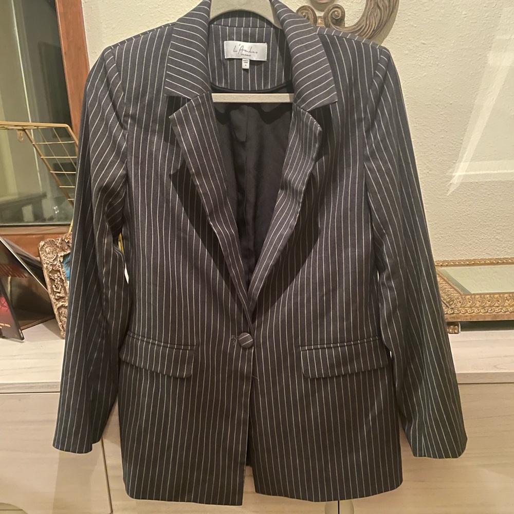 L’Academie Blazer jacket dark gray REVOLVE - Picture 2 of 8